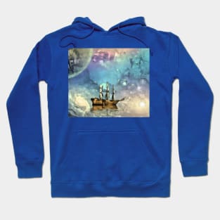 Sailing ship with full sails in fantastic space Hoodie